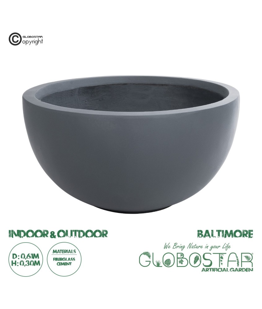 GloboStar® Artificial Garden BALTIMORE 20697 Διακοσμητικό Πολυεστερικό Τσιμεντένιο Κασπώ Γλάστρα - Flower Pot Γκρι Φ61 x Υ30cm